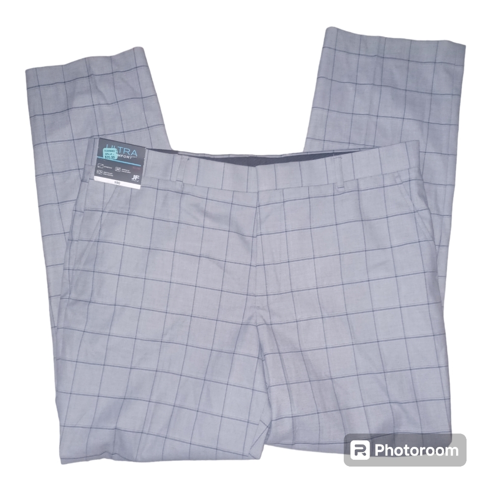 J. Ferrar Men's Ultra Comfort Slim Dress Pants, Gray Plaid, 38X32, NEW!!!